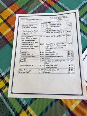 Breakfast Menu