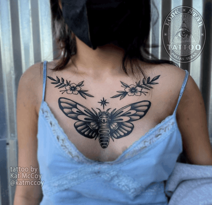 This moth chest piece was designed and tattooed by @katmccoy! Check out more of Kat's work on our website!