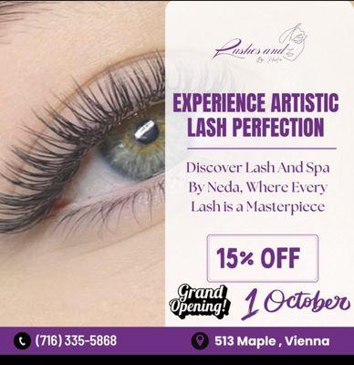 Experience Artistic Lash Perfection at Lash And Spa By Neda! 513 Maple, Vienna  (716) 335-5868