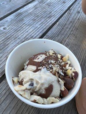 Chocolate Chip Cookie Dough with white chocolate shell and hazelnuts