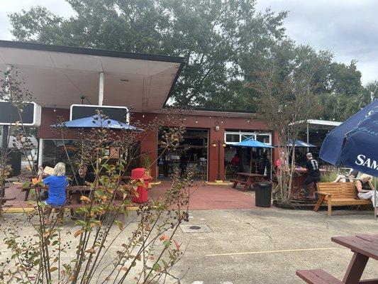 Garage doors that open to the bar