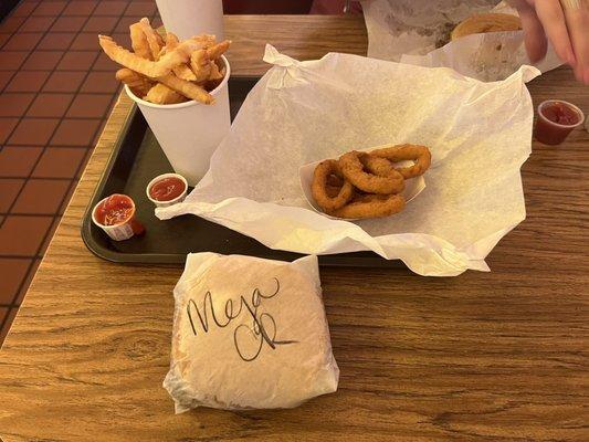 Mega. Cheese rite, Rings and Fries