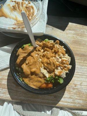 Chicken satay bowl with extra chicken