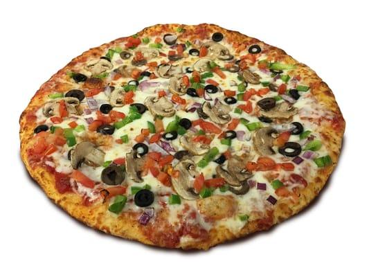 Vegetarian - pizza sauce, mushroom, onion, bell pepper, olive and tomato.