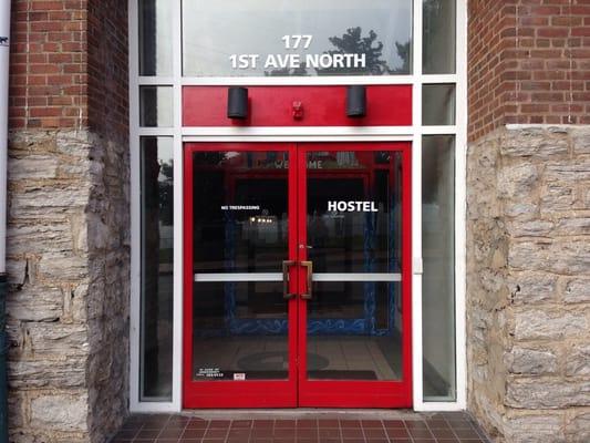 The front door of Nashville Downtown Hostel