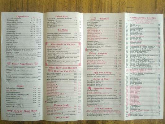 The menu.