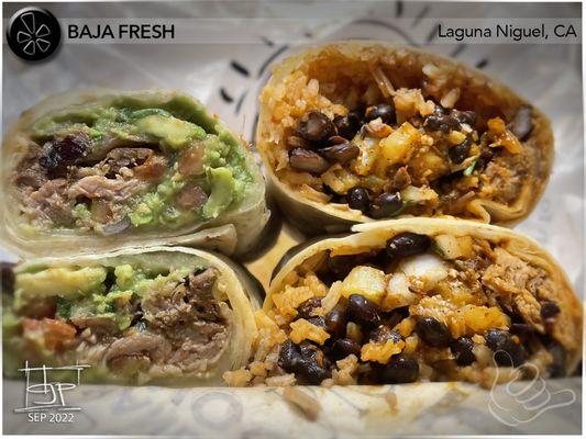 Burrito Baja Carnitas (left) and Burrito Al Pastor