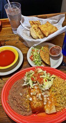 Combination plate. Tamale, beef taco and enchilada. So good and so filling.