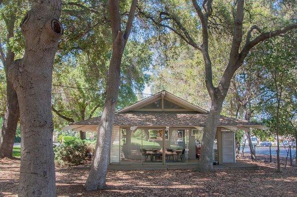 View of Los Altos Chamber conference room from outside the building. We have an ideal setting with a park view in the middle of Lincoln Park