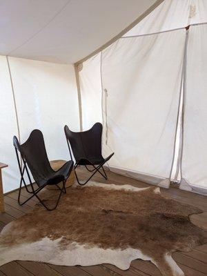 Inside tent of sitting area.