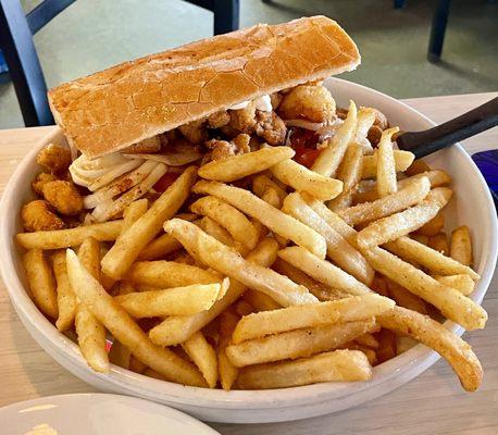 Shrimp poboy and fries