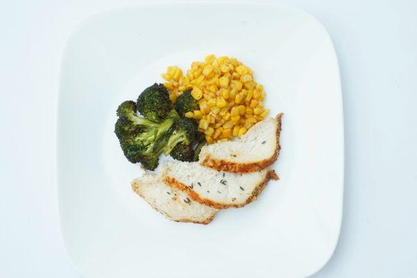 Garlic Herb Lemon Chicken Breast, with Roasted Broccoli and Corn