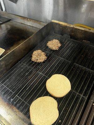 Patties are fresh and cooked on the grill