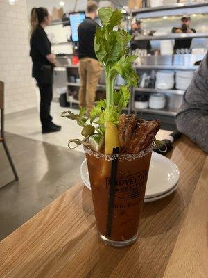 Bloody Mary with shrimp and bacon