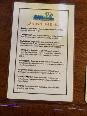 Drink menu