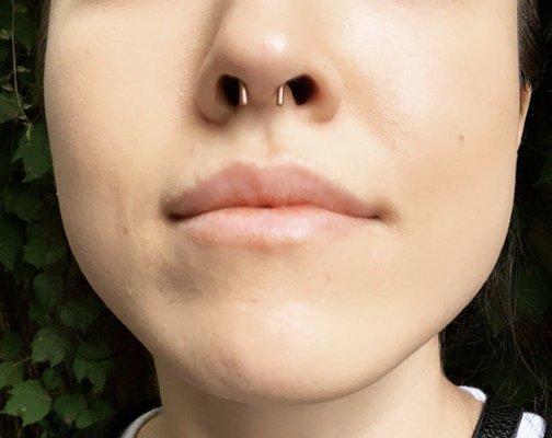 Septum piercing with ability to flip inside and conceal