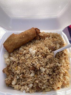 Chicken fried rice (no veggies) with eggroll