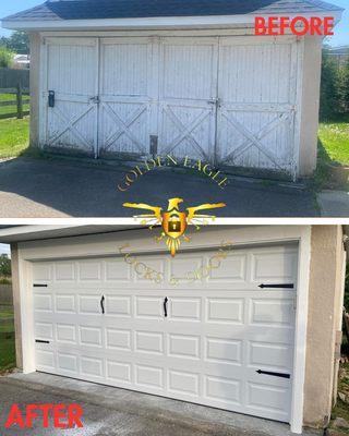 Converting 2 garage doors into 1 big garage door.