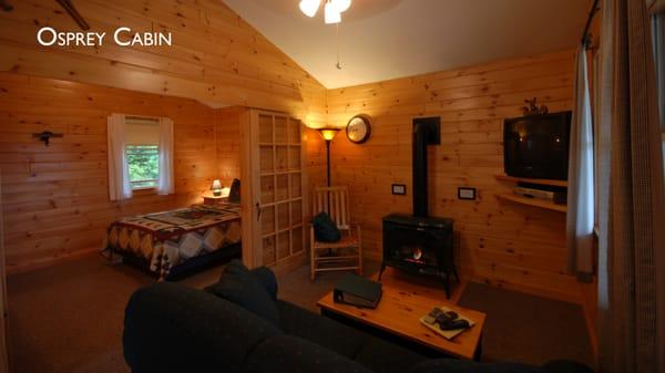 "Osprey" an intimate one bedroom cabin at the Cabins at Lopstick, Pittsburg NH