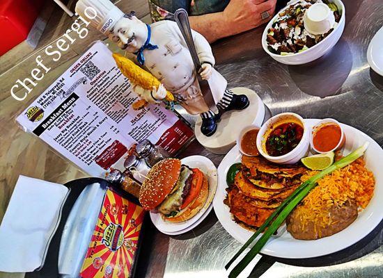 Burger Bowl, Jazzy Burger, QuesaBirria Taco w Consomme Rice n Beans OMG those are Marvelous