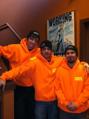 Nick, Omar, Jordan in their new safety orange hoodies!