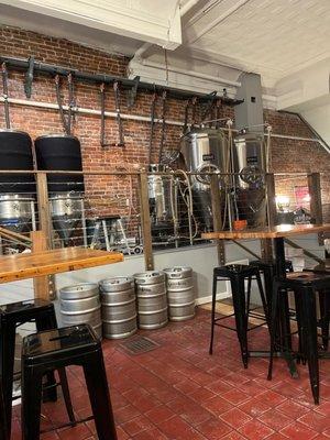 Beer making in the dining area.