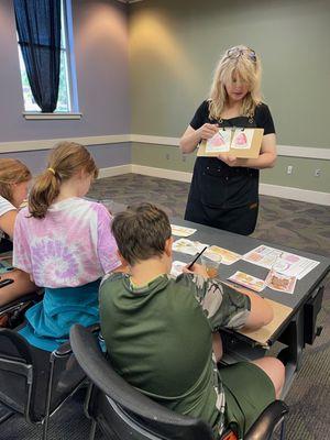 Keri Davis teaches watercolor techniques at a summer watermelon painting class! Check out our upcoming events pacesettergallery.com/events