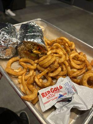 Grilled Paneer Vindaloo Wrap and Curly Fries