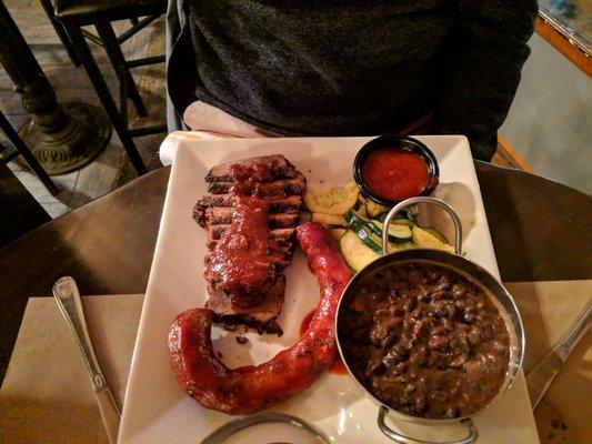 2 meat combo with beans (with bacon) and veggies