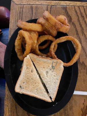 Patty melt with onion rings