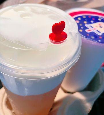 Delivery: Yogurt drink + lychee; Salted cheese Tea