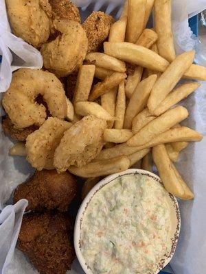 Shrimp and fish basket. Coleslaw was delicious.