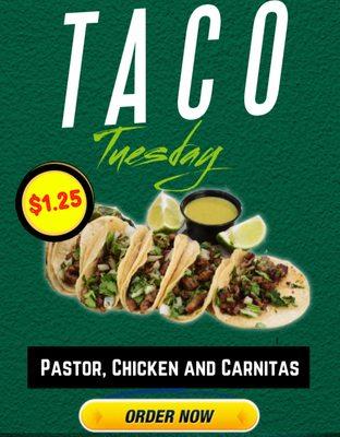 Grab yours...Enjoy $1.25 Pastor, $1.25 Carnitas, and $1.25 Chicken Tacos all day!! 
Order online
https://www.lostacohsdfw.com