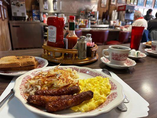 Sausage and egg with a side of hashbrowns