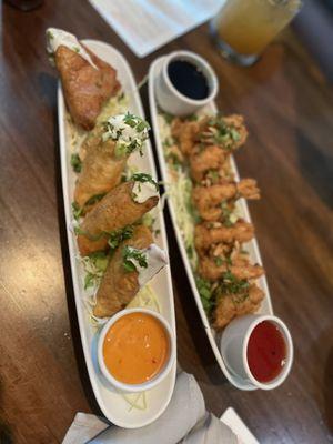 Duck Empanadas and almond shrimp