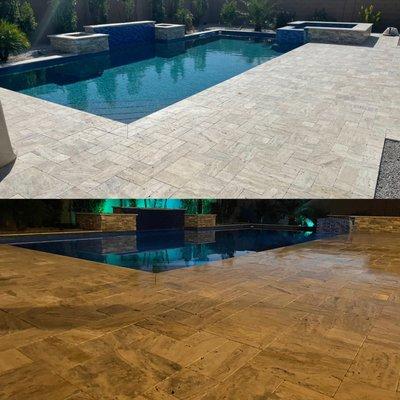 Exterior Travertine Pavers Steam Cleaned & Sealed 
#before&after#qualityworkmanship#supersealer