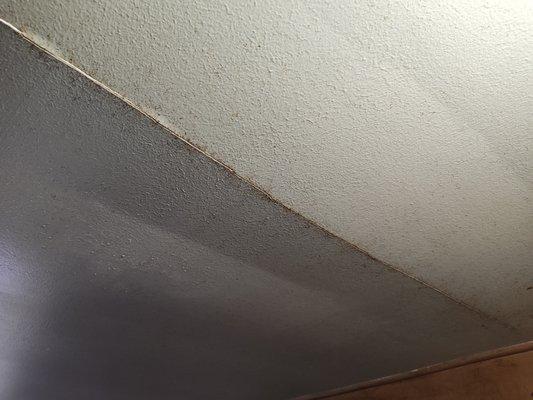 Crack in ceiling.  Gunk dripping through crack from both ends of the kitchen. Never been in attic because ladder is broken...no access.