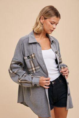 "Paisley's Thermal Plaid Shacket Heather Grey"