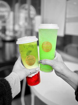 Matcha Strawberry Latte and Honeydew Fizz