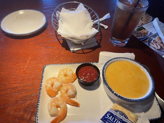 Lobster bisque and Shrimp cocktail