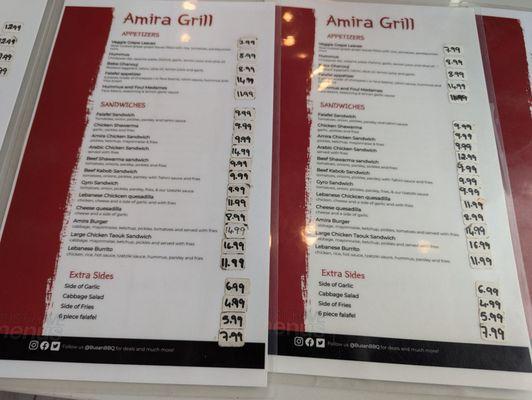 Menu as of August 2024