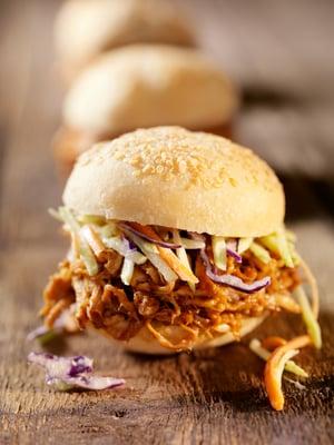 Pulled Pork or BBQ Chicken Sliders with Coleslaw