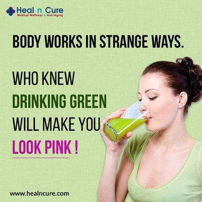 Body Works in Strange ways. who knew drinking green will make you look pink