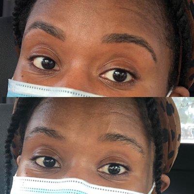 Eyebrow Threading & Tinting (Before on Bottom, After on Top)