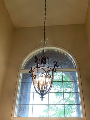 Classic Foyer Chandelier - recycled from a thrift shop and installed by CES electricians.