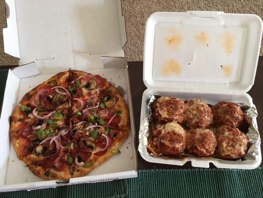 Specialty Pizza  & Arancini Balls - delicious!