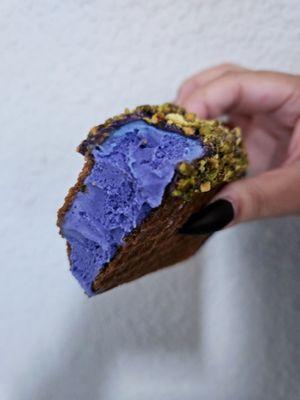 Ube Pistachio Ice Cream Taco