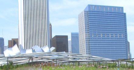 Blue Cross Blue Shield (right) faces Millennium Park