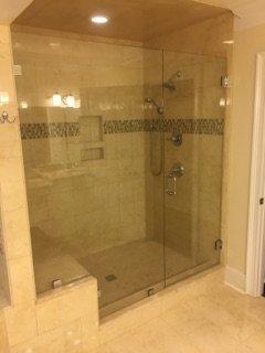 Custom Shower Door & Panel with a notch for Seat