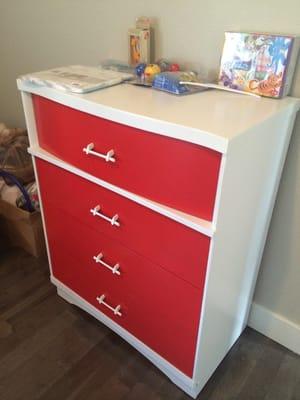 Greg customized this old 50's dresser for or son's nursery- so cute!